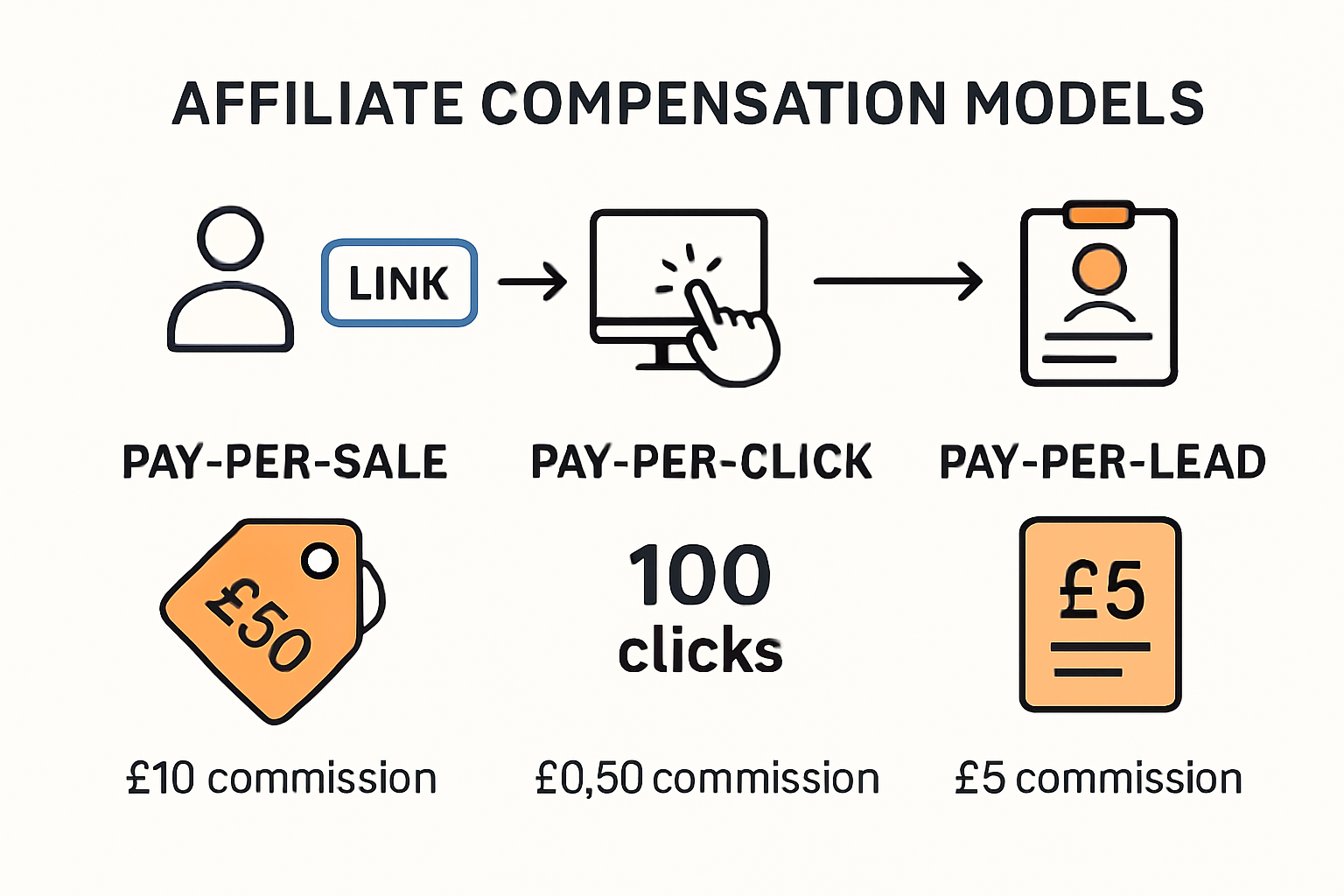 Infographic contrasting affiliate compensation models for marketers