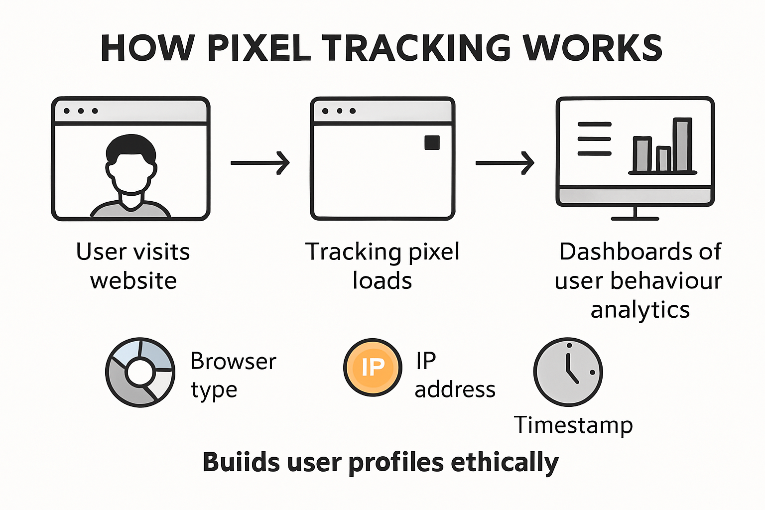 How pixel tracking collects and processes user data infographic