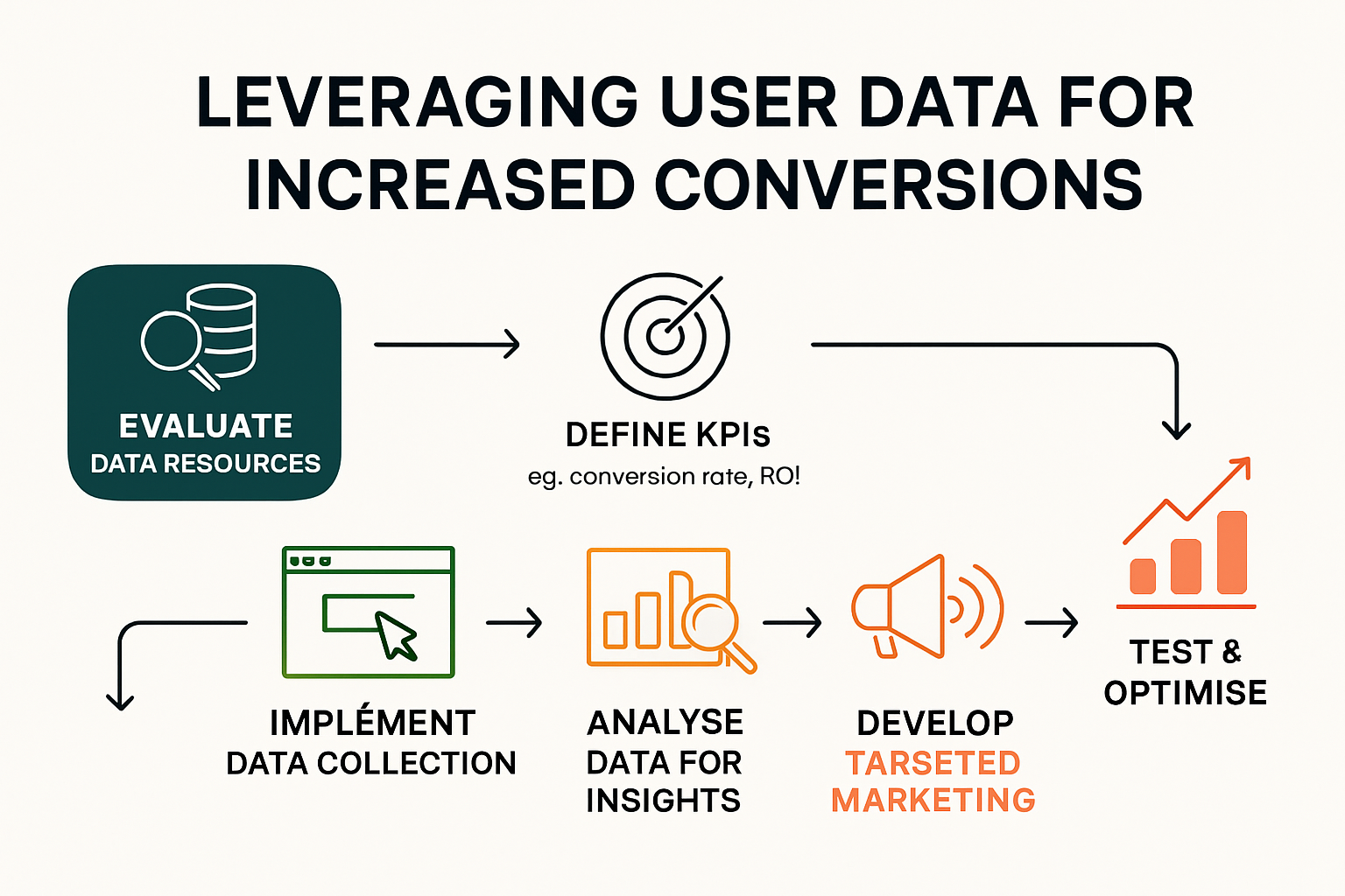 Infographic visually outlining 6 steps to leverage user data