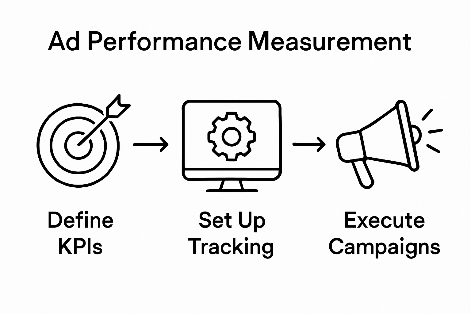 Infographic showing three steps: define KPIs, set up tracking, execute campaigns
