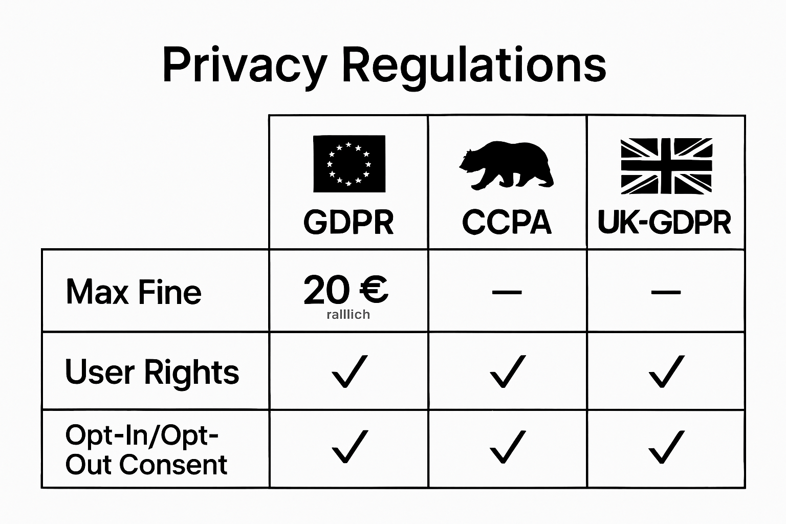 Infographic comparing GDPR, CCPA, and UK-GDPR key features