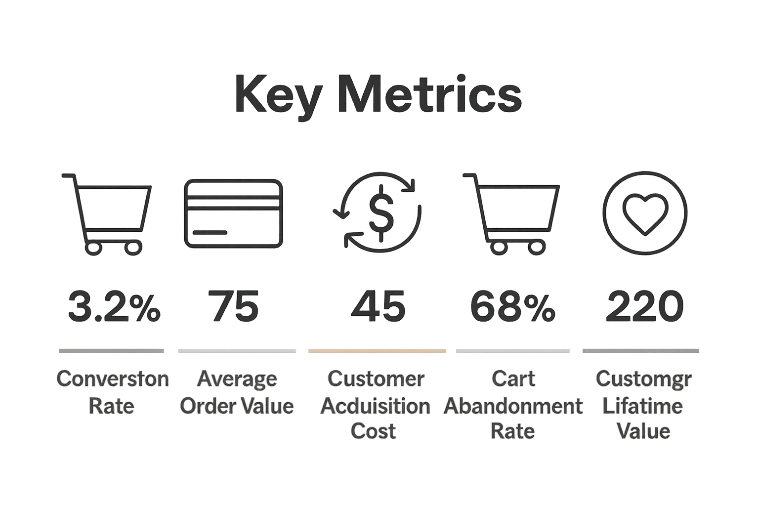 Infographic showing five key e-commerce metrics with icons