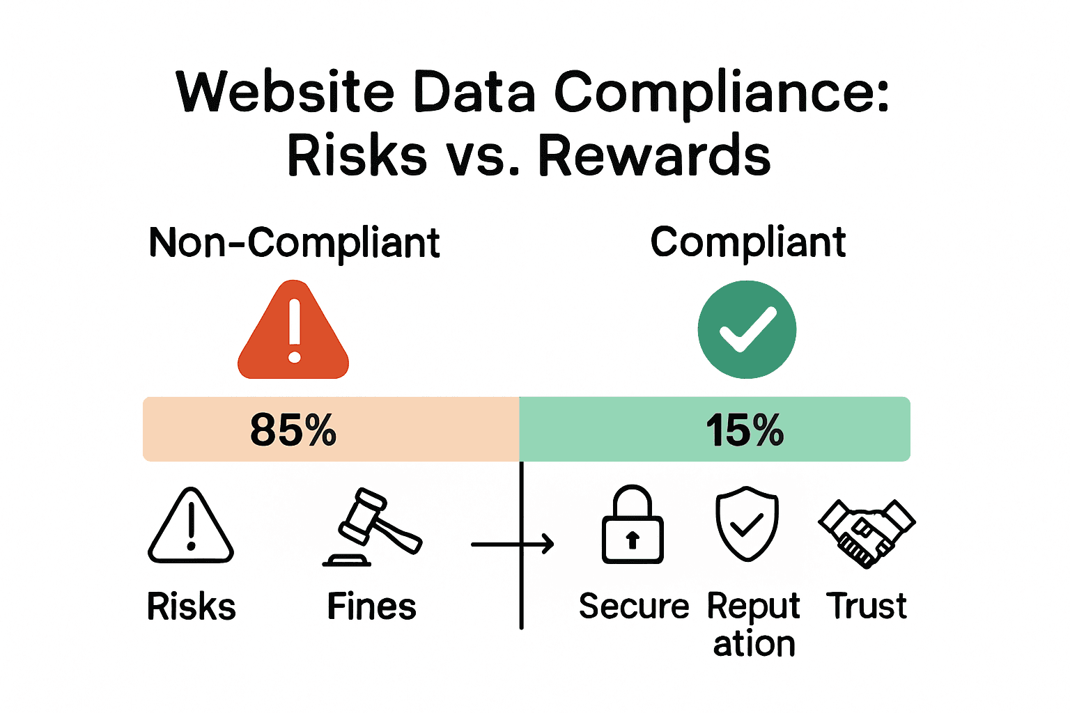 Infographic compares non-compliant versus compliant marketing websites.