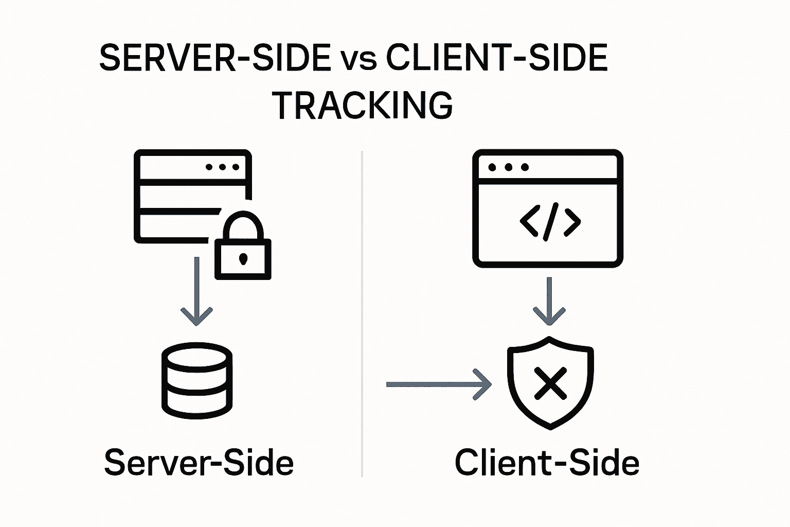 Infographic comparing client-side and server-side tracking visually.