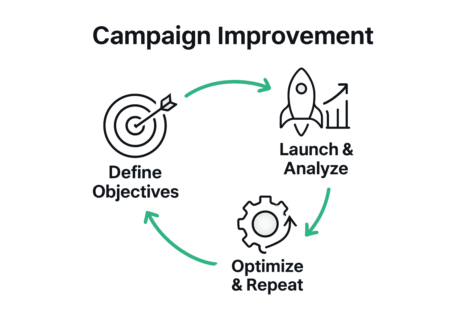 Infographic showing three-step ad campaign optimization process.