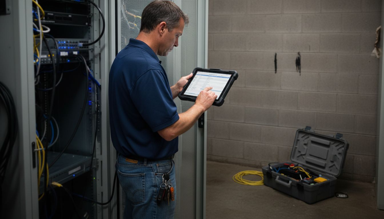 IT specialist checking server tagging logs