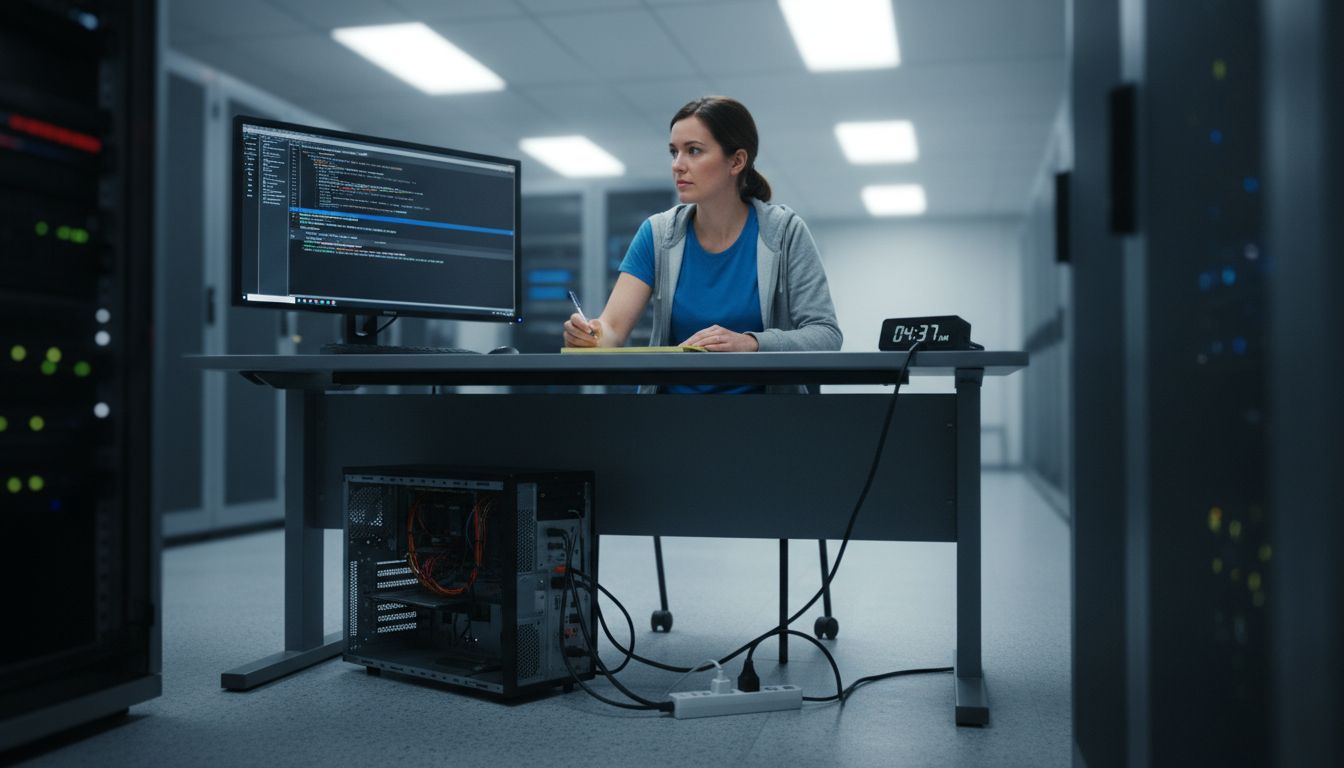 Server room workspace with tagging code