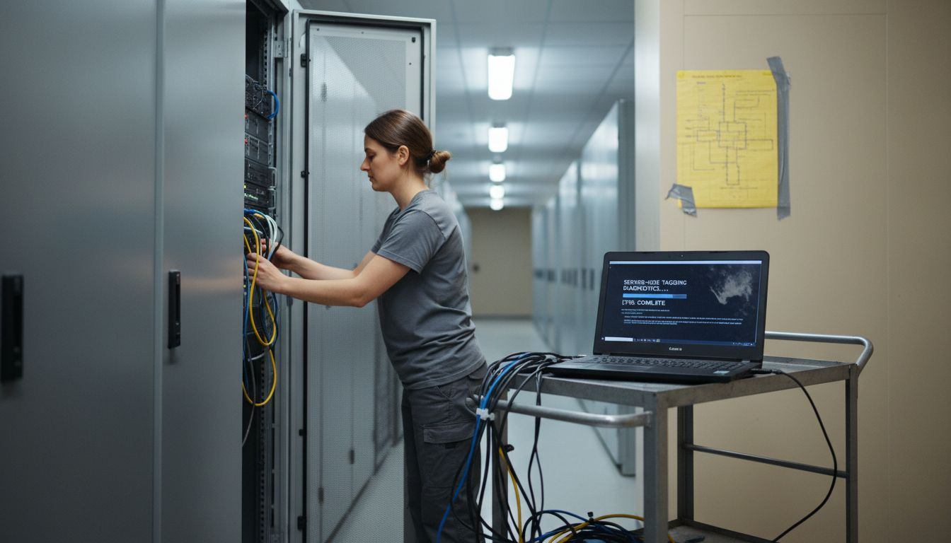Technician working on server-side tagging setup