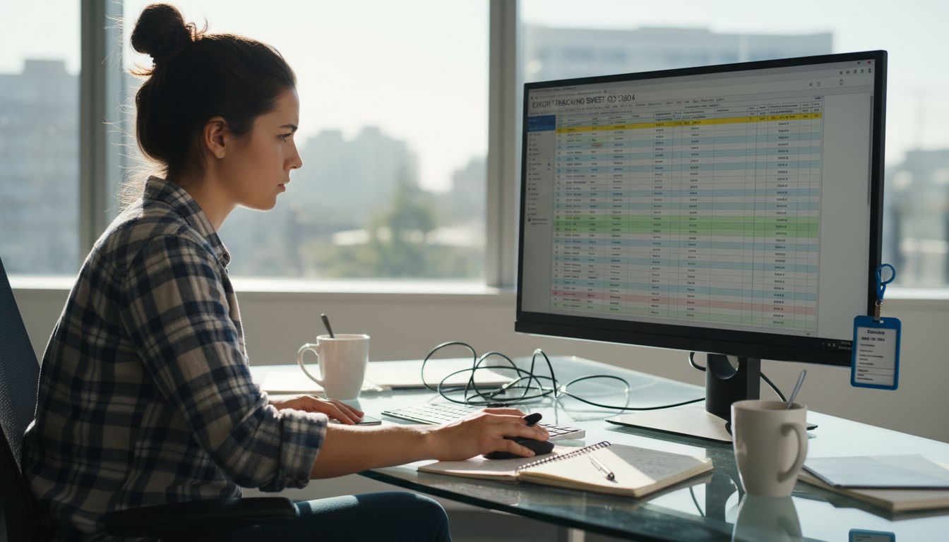 Specialist updating e-commerce tracking spreadsheet