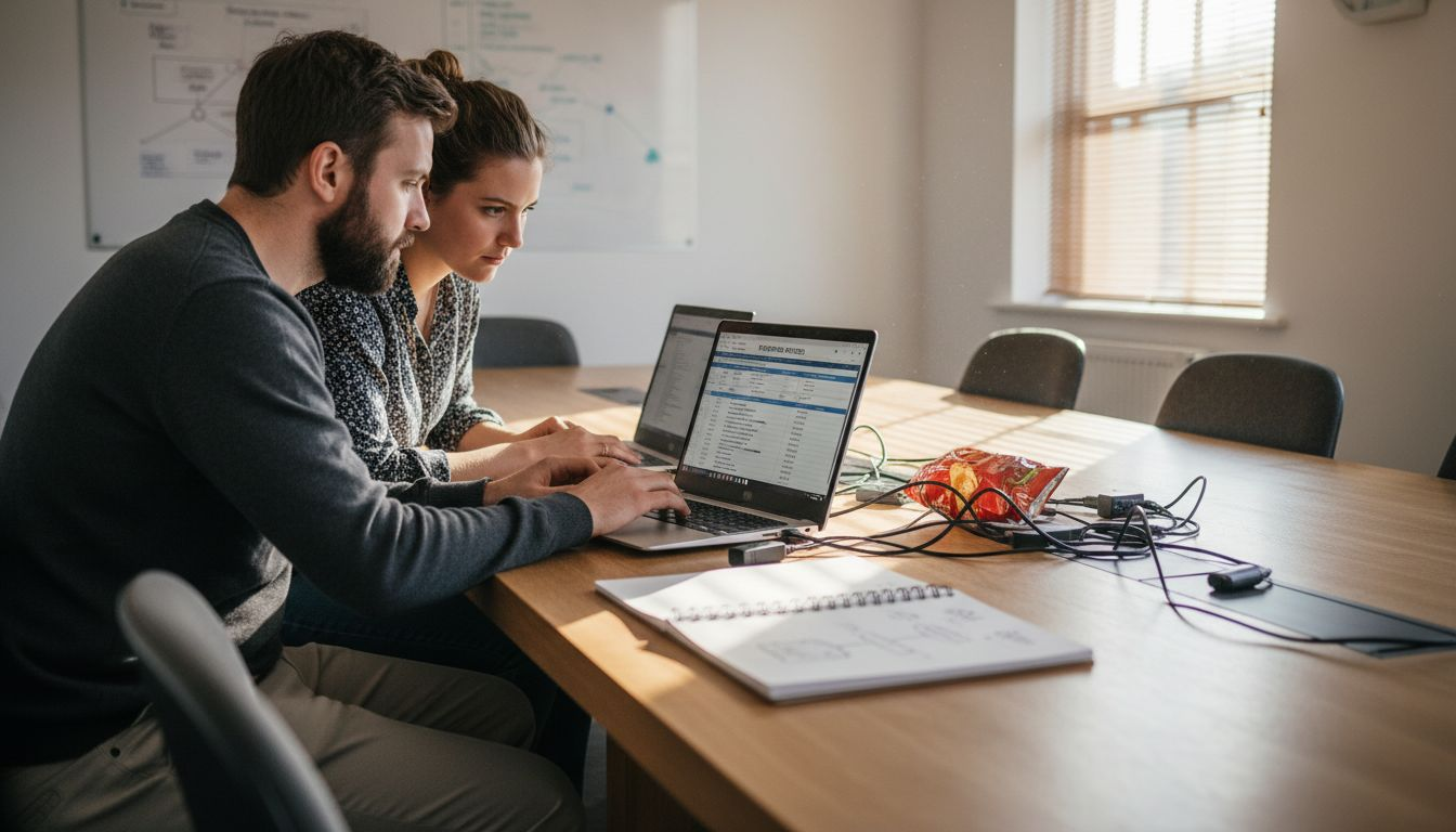 IT team reviewing tracking on laptops