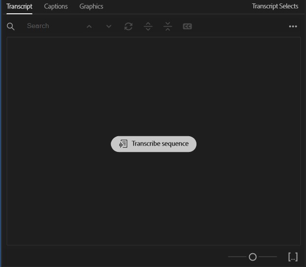 The transcribe sequence window in Adobe Premiere Pro