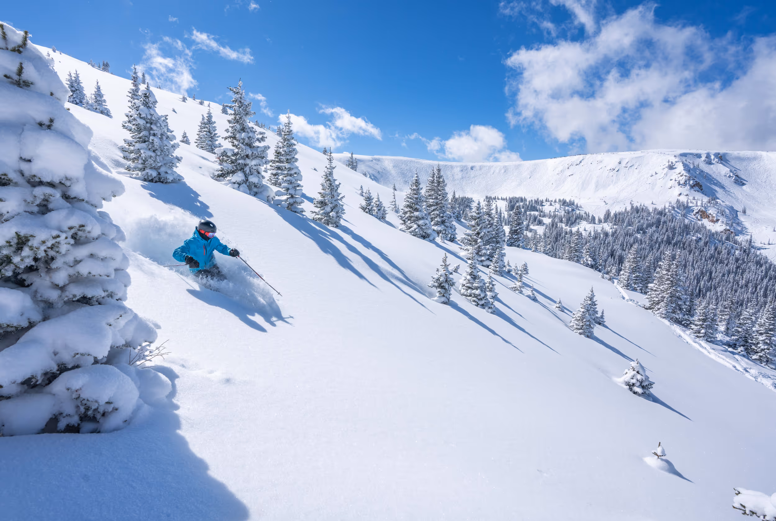 A skier getting some POW face shots at Winter Park