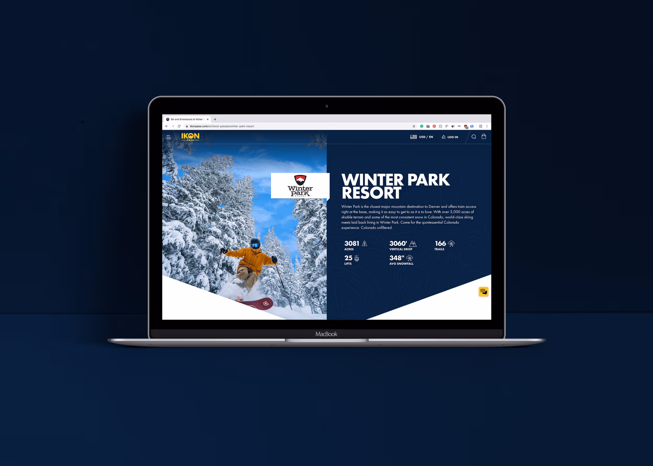 One of Charles Stemen Studios skiing photos used to advertise Winter Park Resort on the Ikon Pass Website