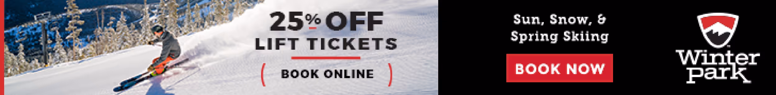 A Winter Park Resort voucher that uses one of Charles Stemen Studio's images of a skier enjoying some fresh corduroy