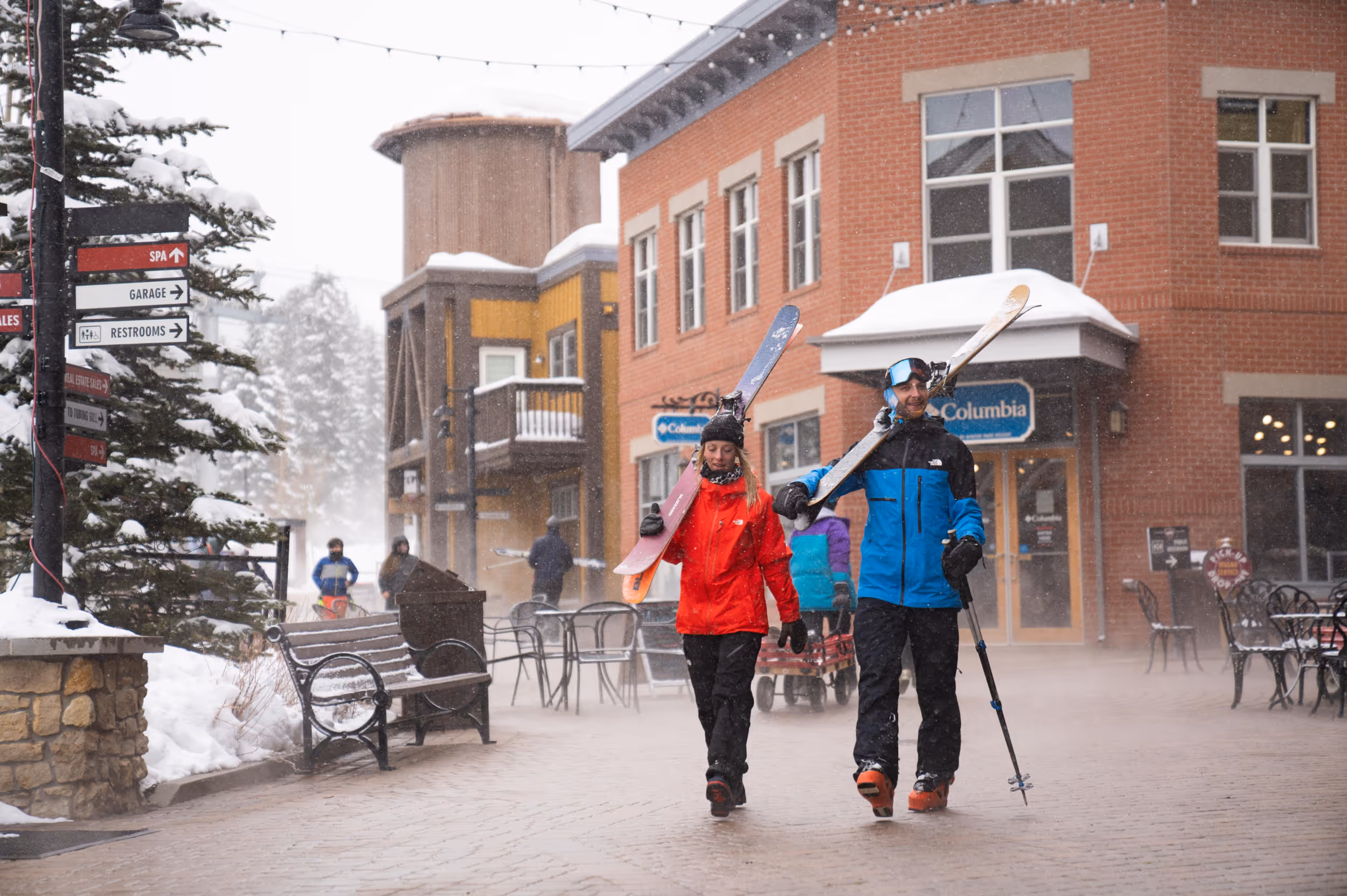 Some skiers carrying their skies to the slopes of Winter Park 