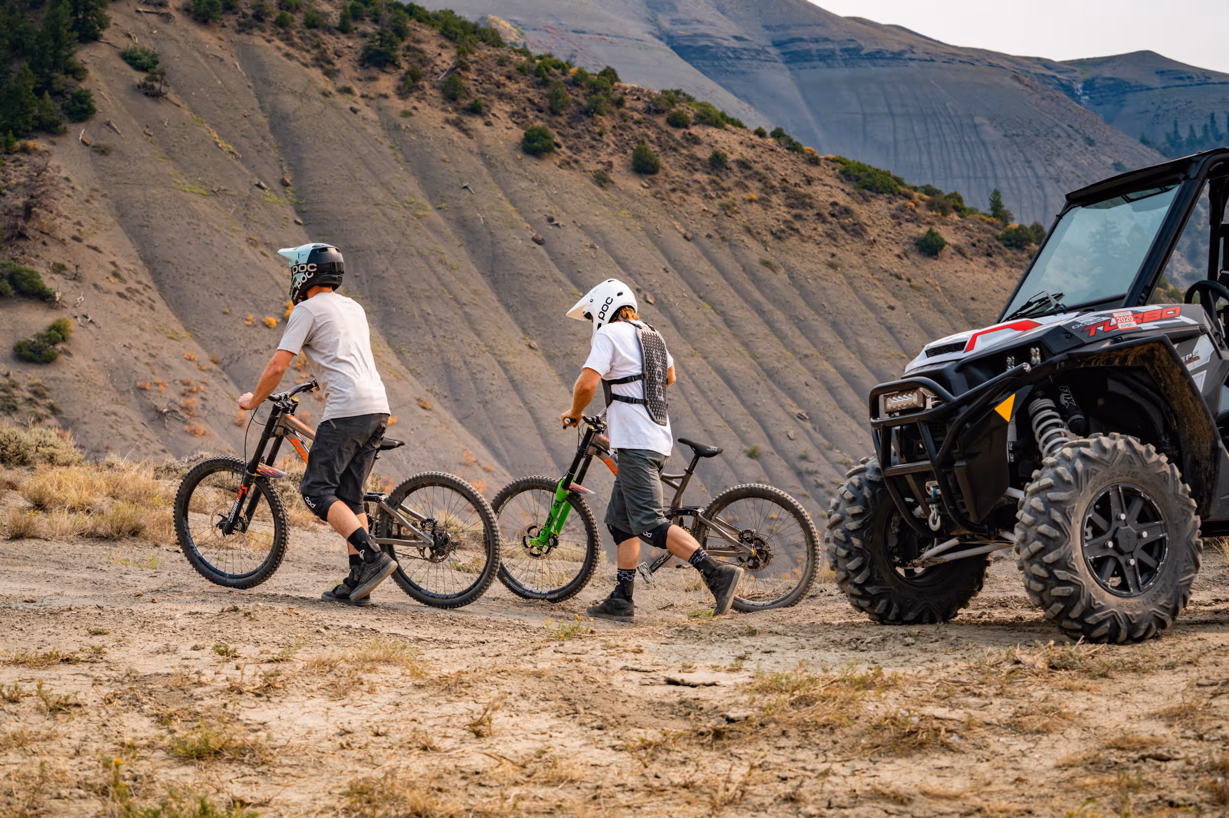 Some mountain bikers getting ready to head out of camp 