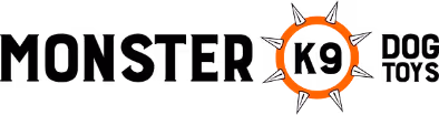 The Monster k9 logo with the word 'Monster to the left, 'K9' in the middle surrounded by a spiked dog collar, and 'Dog Toys' on the right