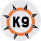 k9 logo with "K9" surrounded by a spiked dog collar