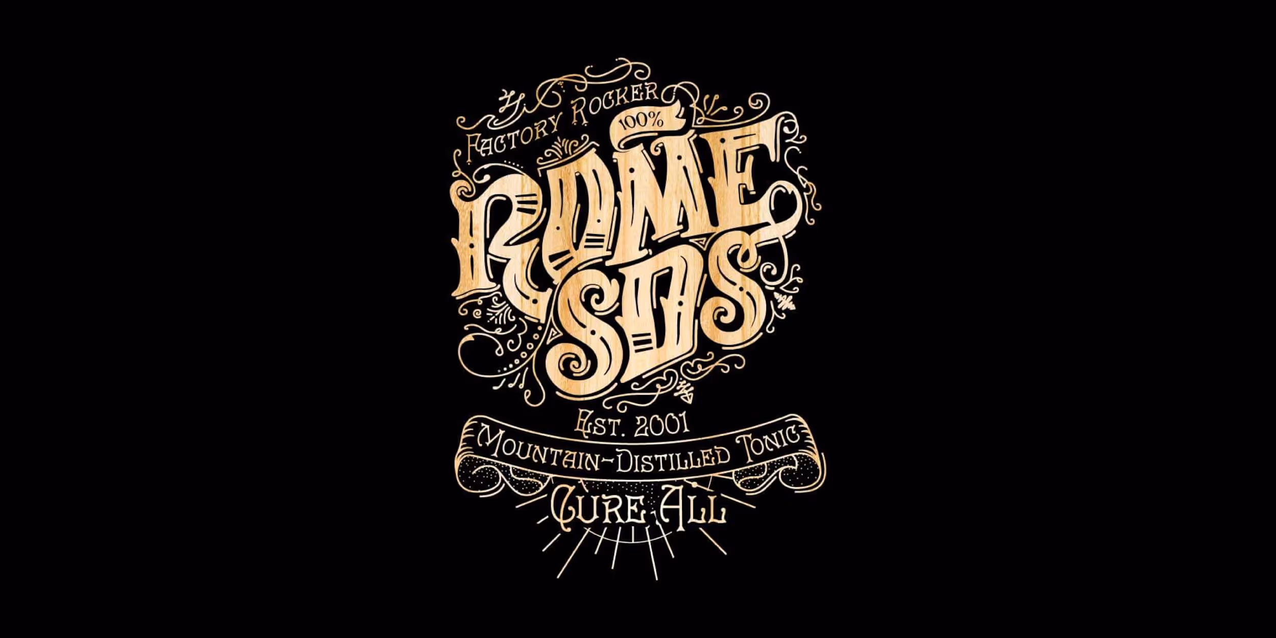 Graphic for Rome Snowboards that reads "Rome Snowboards" in a traditional tattoo style font