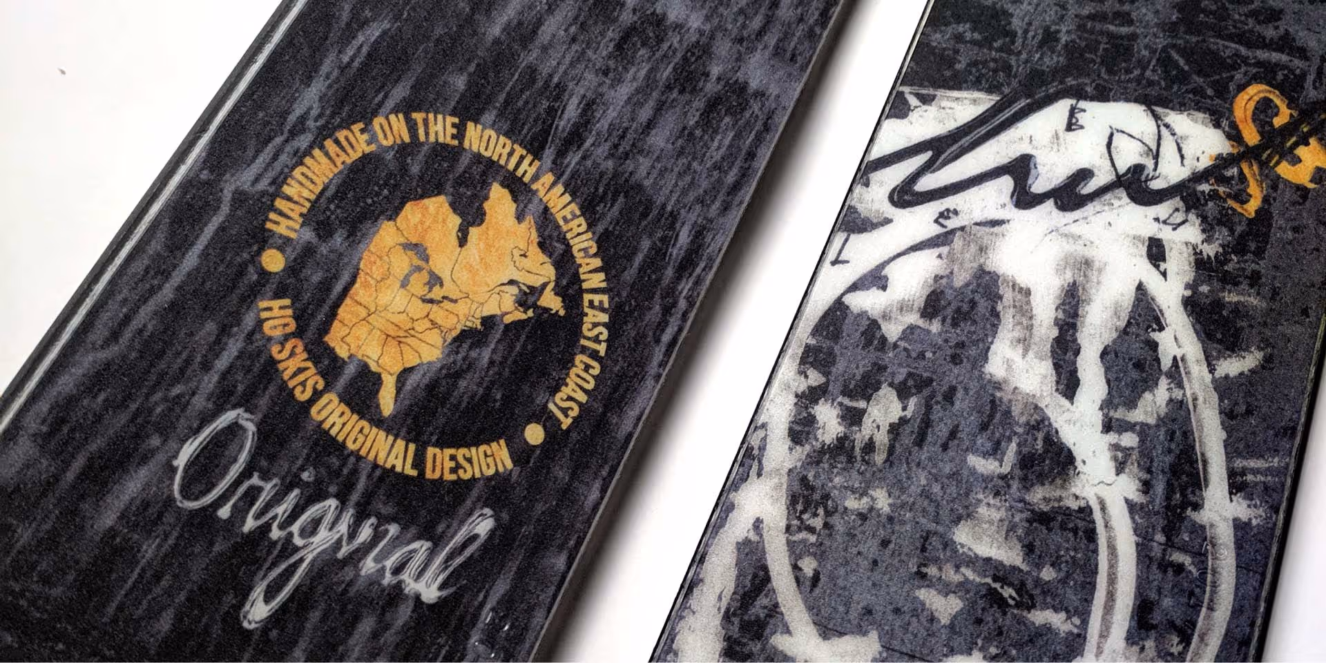 A closeup of new HG ski decals 