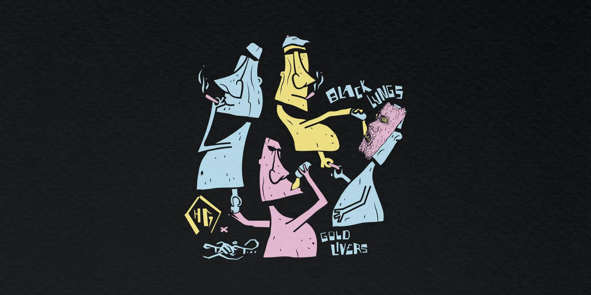 A graphic for HG ski apparel that shoes "Black lungs, gold livers" 
