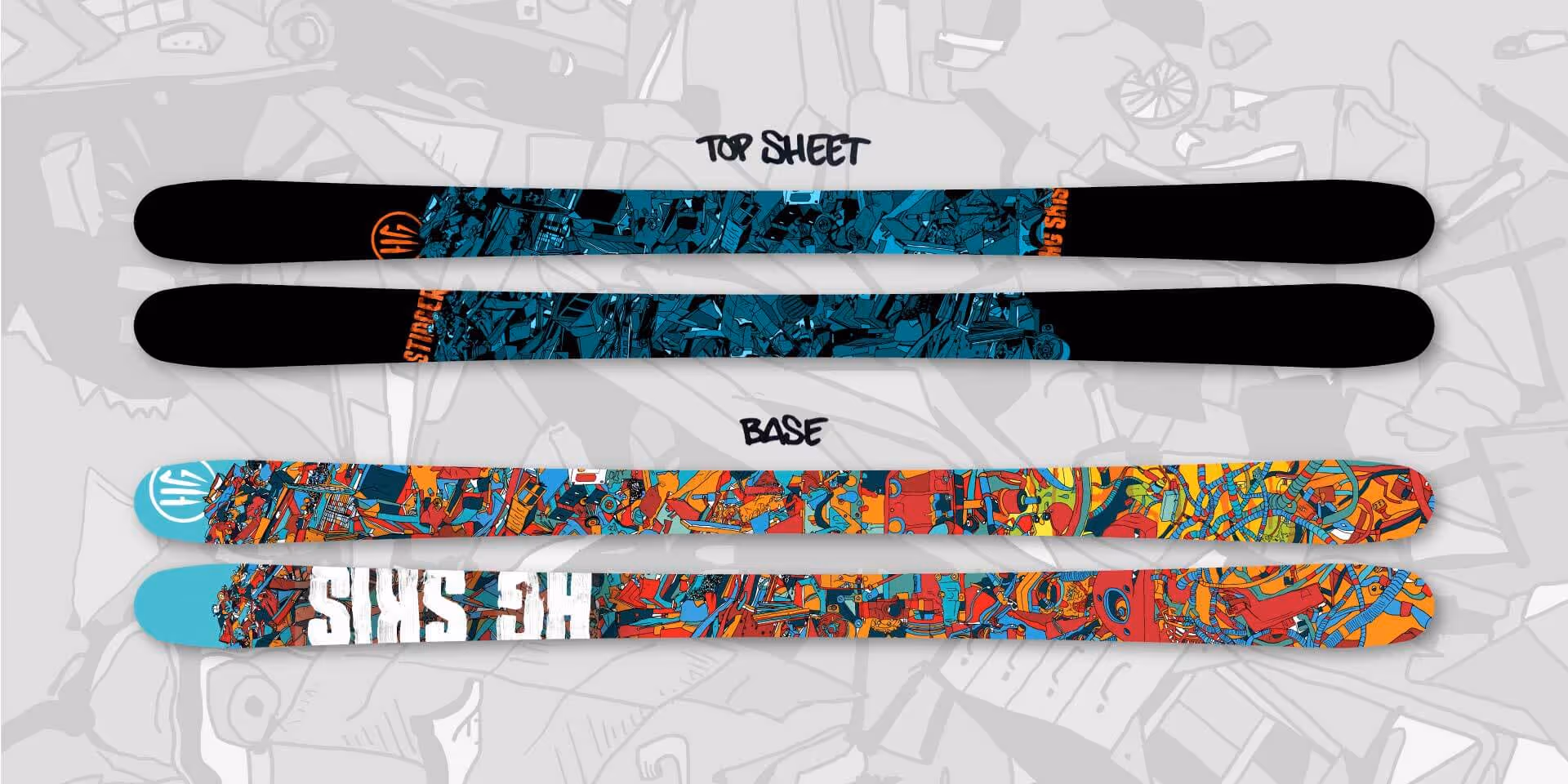 A top and bottom view of the Stinger HG skis 