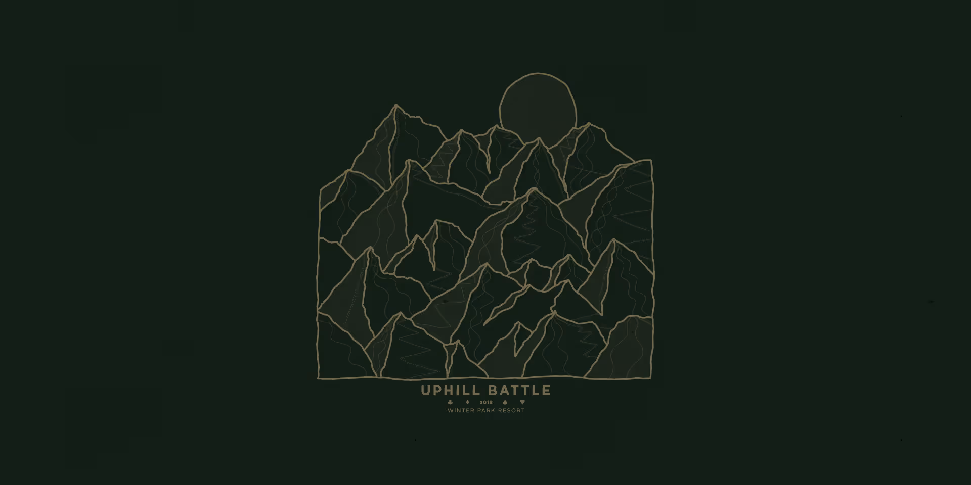 A digital design of a shirt with mountains, a sun, and text that reads "uphill battle"