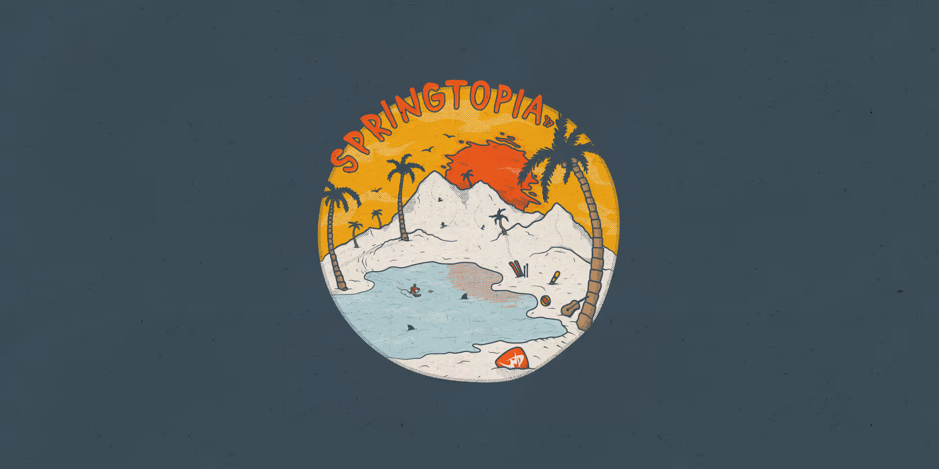 A round graphic of palm trees, desert sand, and an oasis with the text "springtopia"