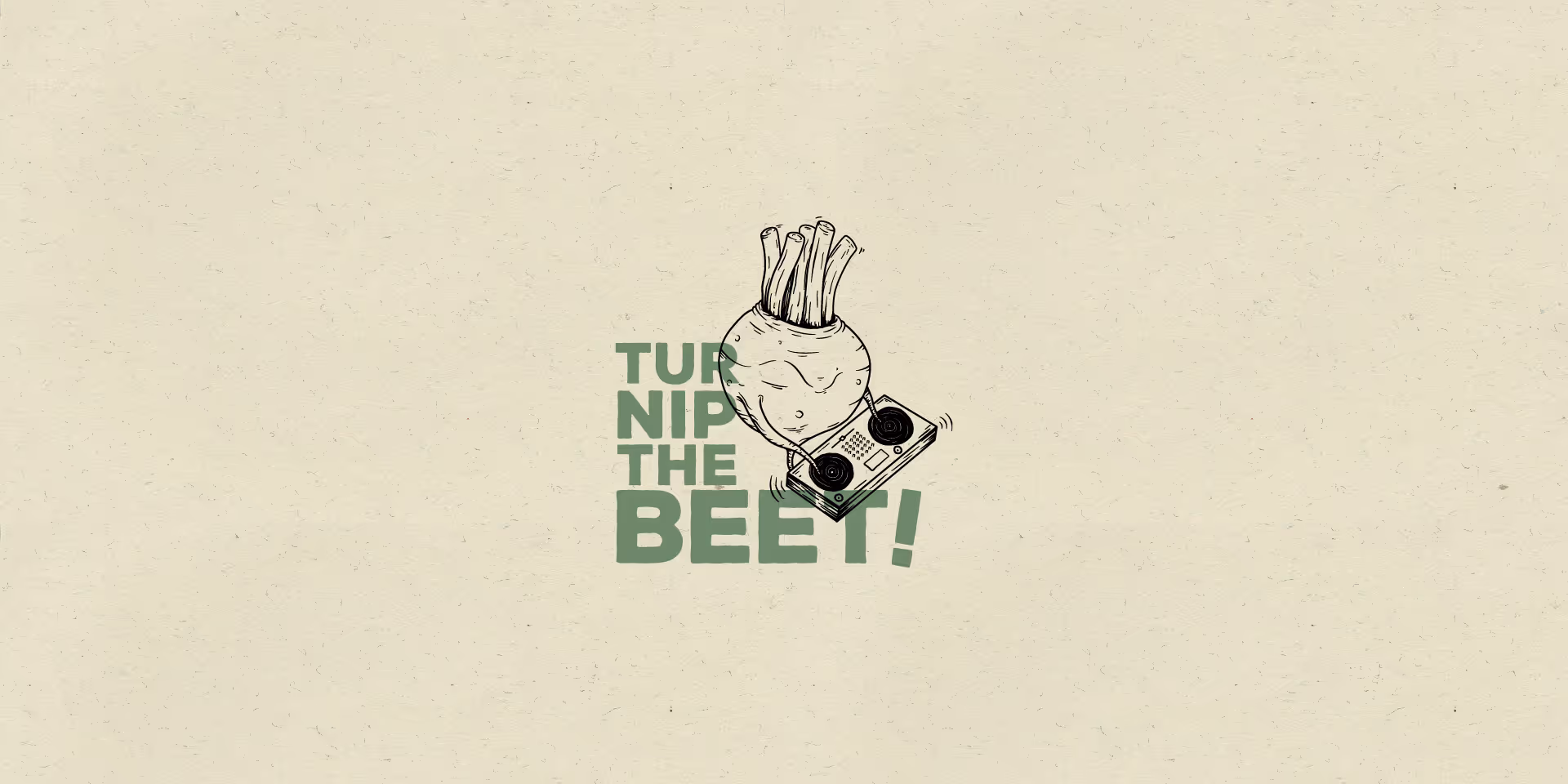 A graphic of a beet or turnip  at a dj turn table with the text "turnip the beet" 