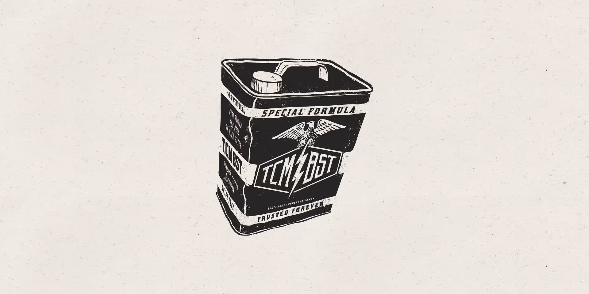 A graphic for TCMBST that looks like a can of oil 