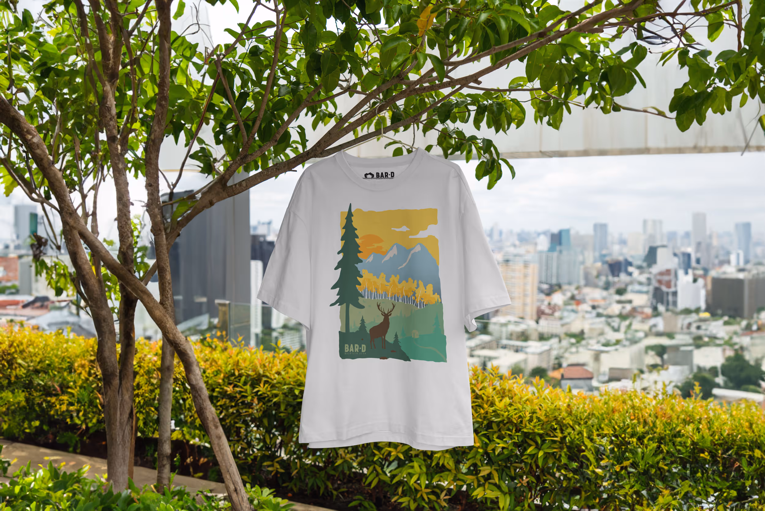 Bar-D tshirt hung in an urban setting