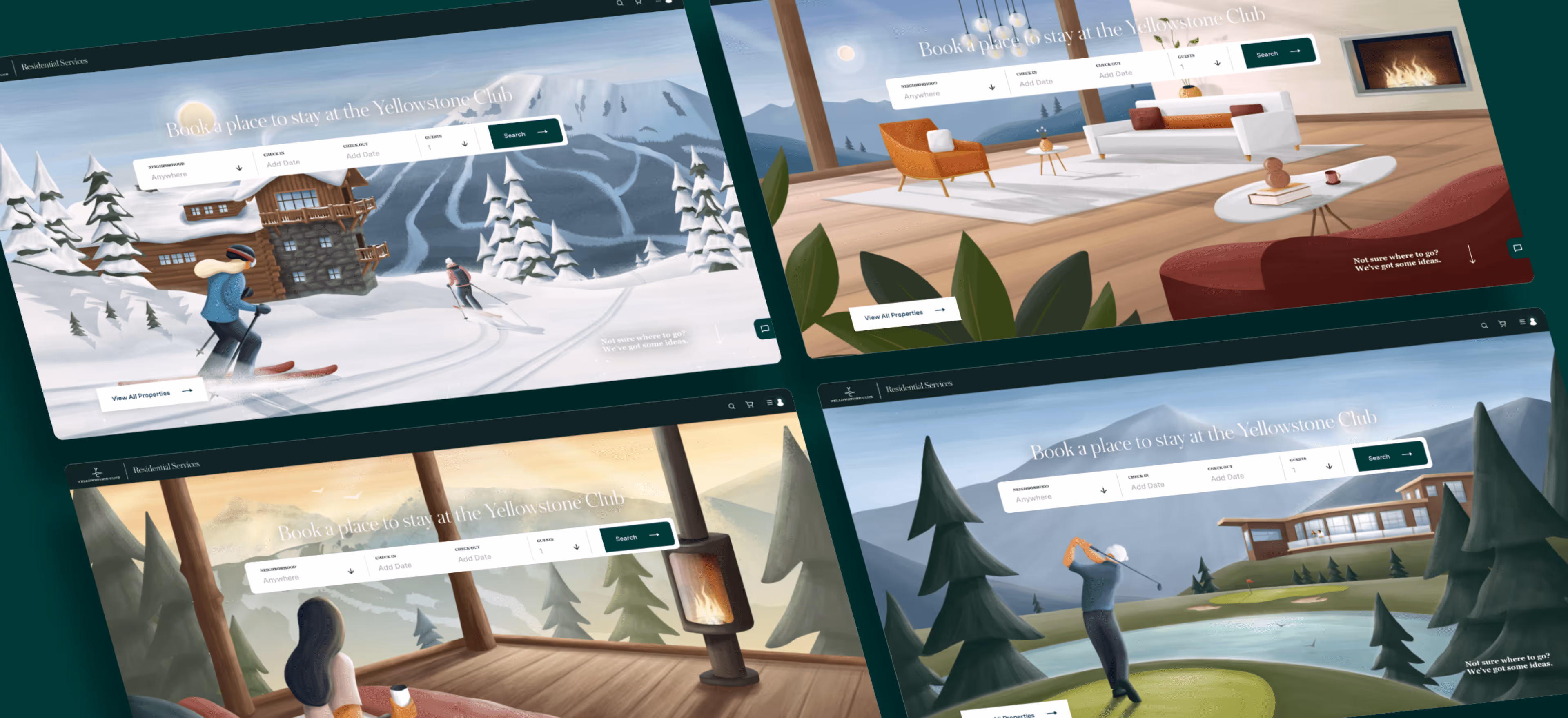 Screenshots of some digital images showcasing the Yellowstone Club's updated Website created by Charles Stemen Studio