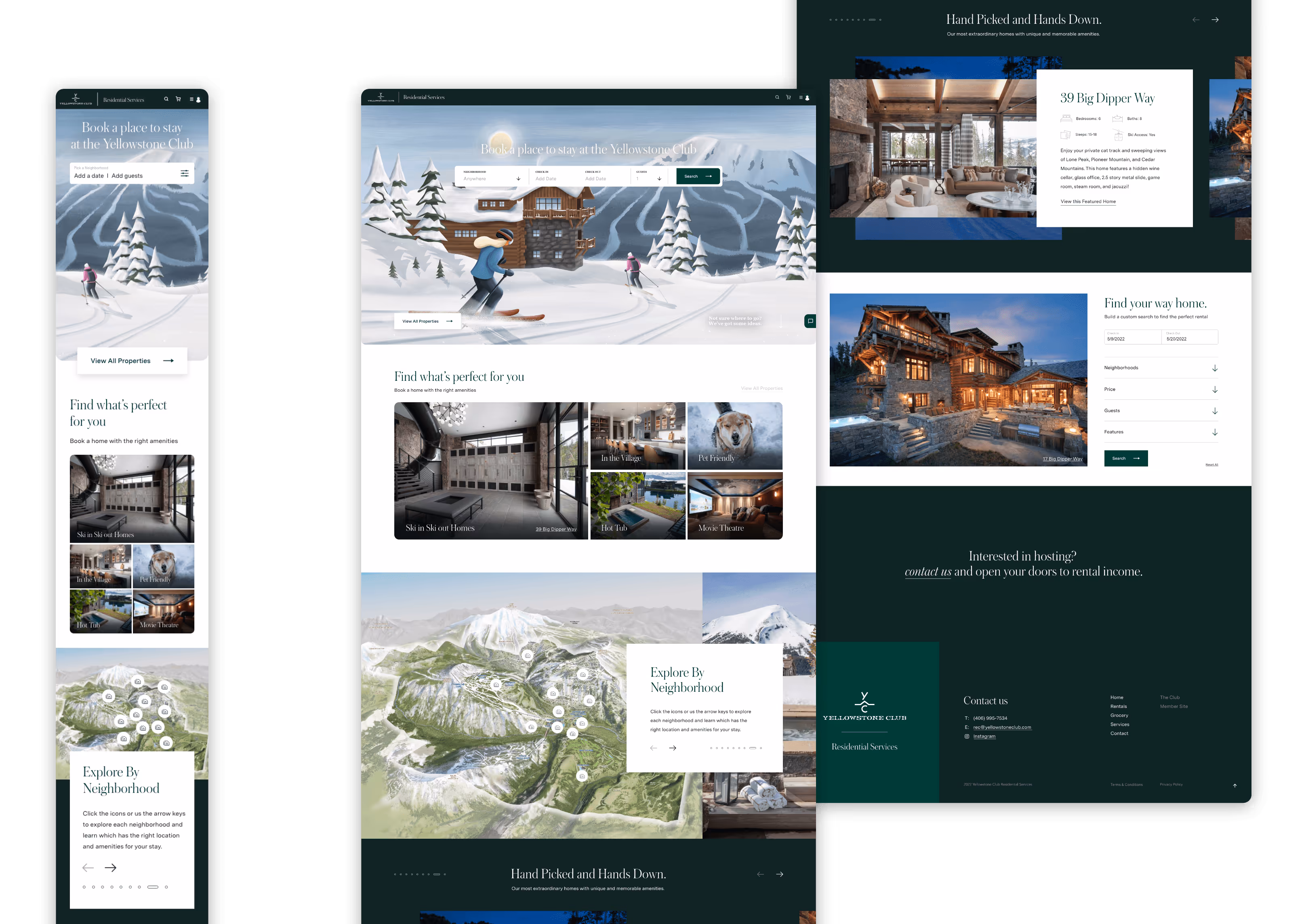 Some digital screenshots showing some digital images created by Charles Stemen Studio of some different aspects of the Yellowstone Club's updated website. 