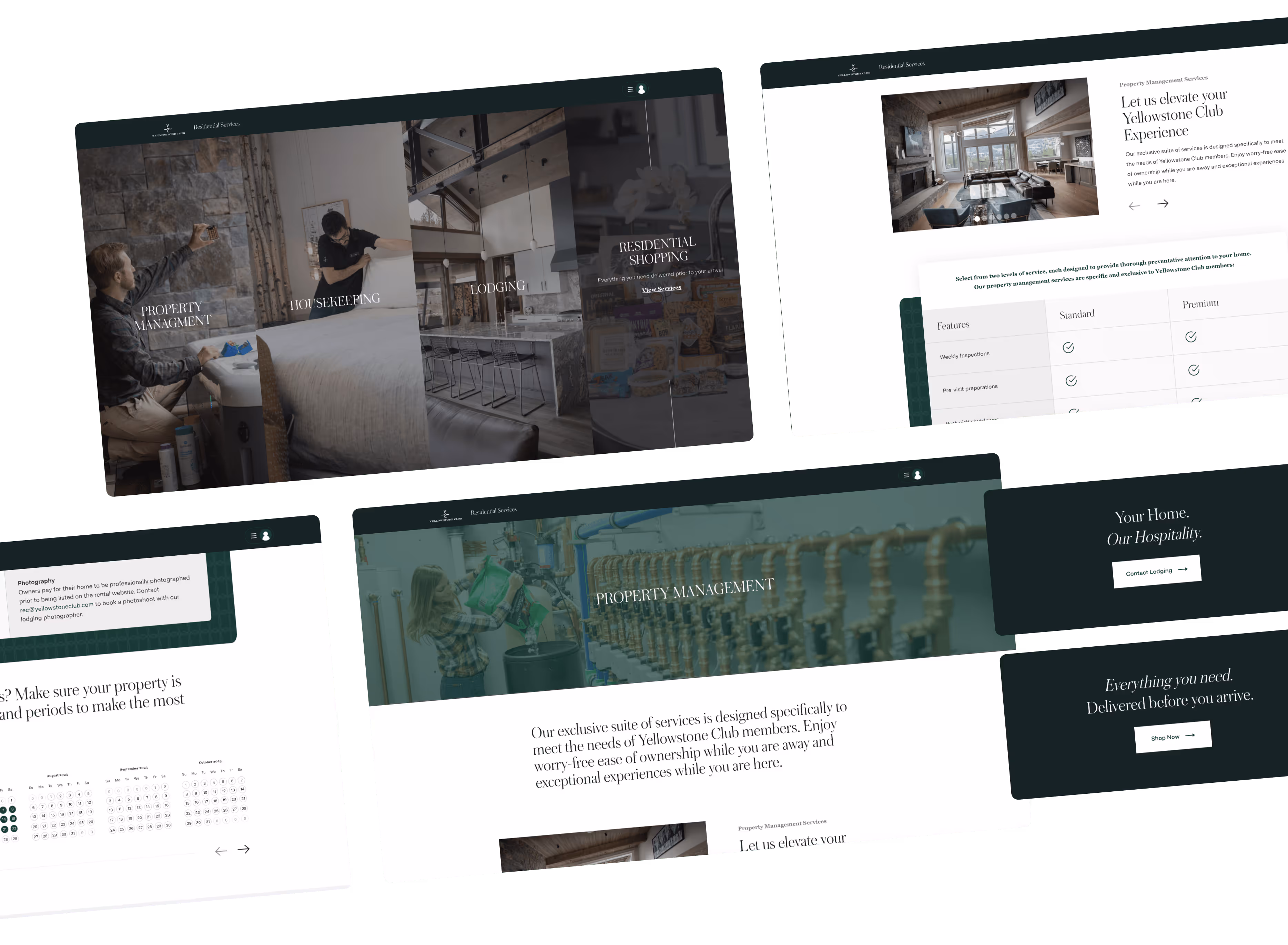 Some screenshots of the new Yellowstone Club's website created by Charles Stemen Studio showing different screens to clearly detail each category of residential services provided to Yellowstone Club members. 