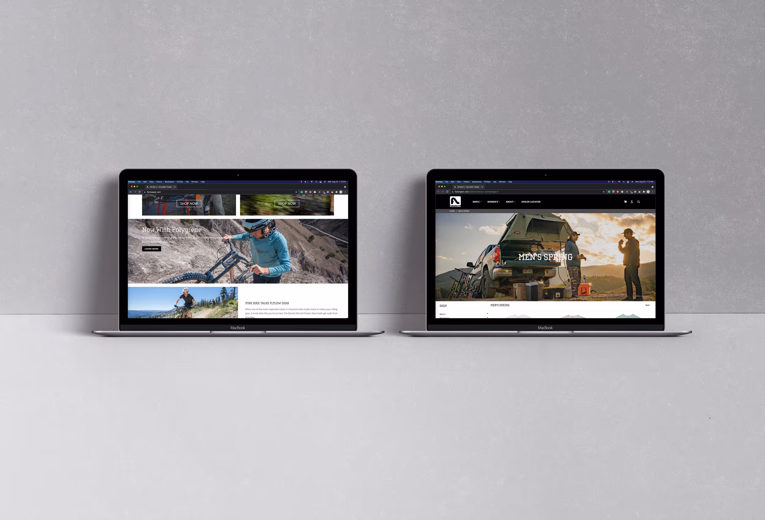 Screenshots of Flylow's websites using images from Charles Stemen Studio