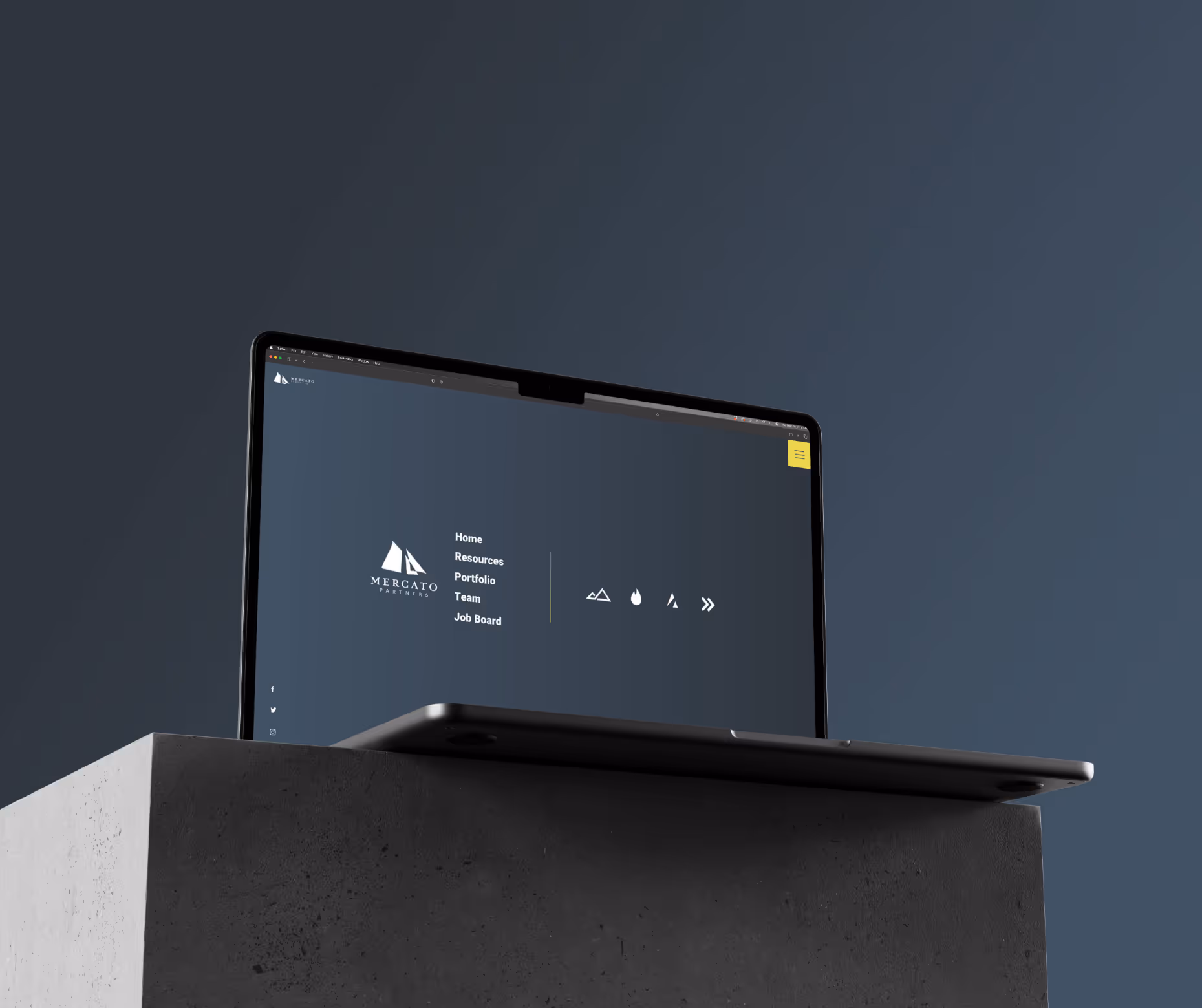 A dark grey themed simplified homepage of Mercado