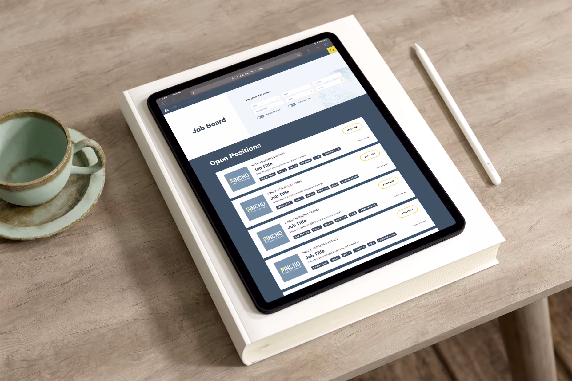 An iPad showing the careers page for Mercado open positions 