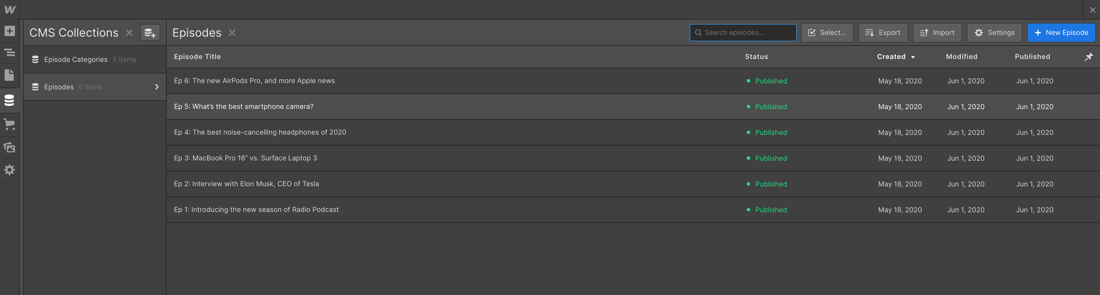 CMS Collection - Radio Webflow Template