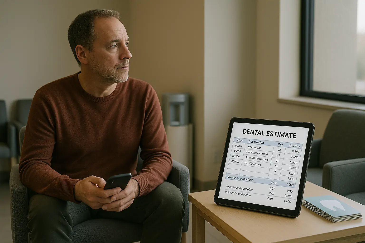 A patient in a modern dental office reviews a detailed insurance estimate on a tablet, reflecting the careful consideration involved in understanding root canal costs with insurance coverage