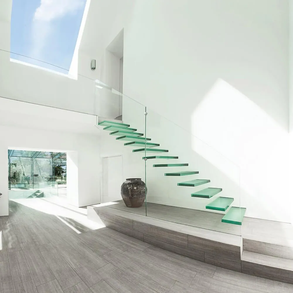 Glass staircase – durable three-layer glass steps in transparent or frosted finish