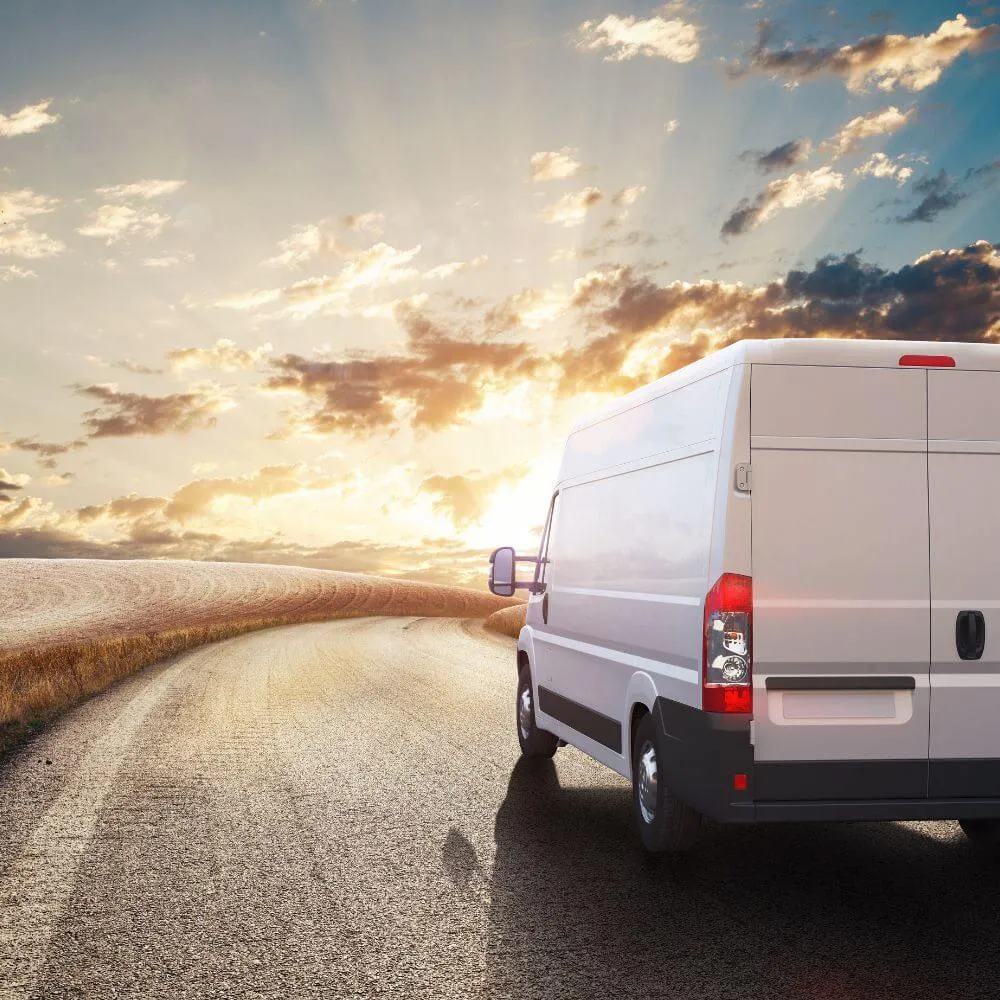 Van on its way to transport goods to the next location for BauBau construction project in Wien