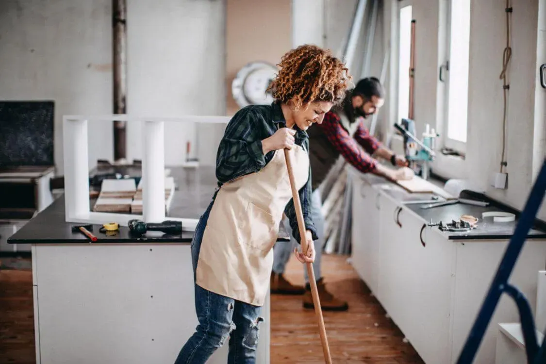 A construction cleaner at work