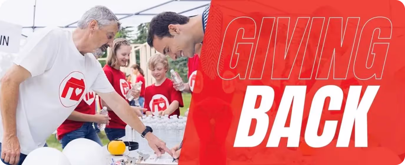 Header photo of group doing volunteer work that says "Giving Back"