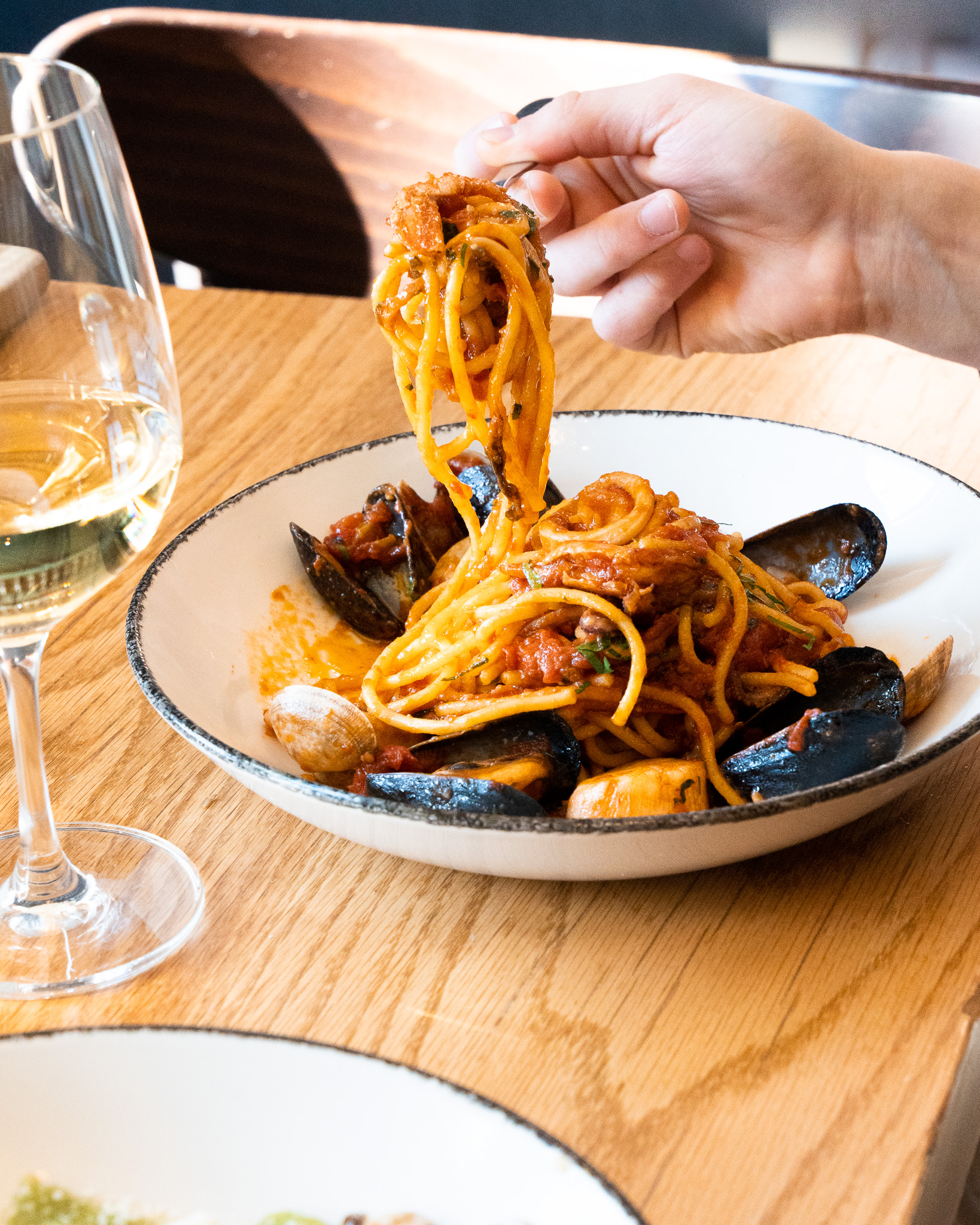 Spaghetti with mussels and clams served at Terroni Sterling