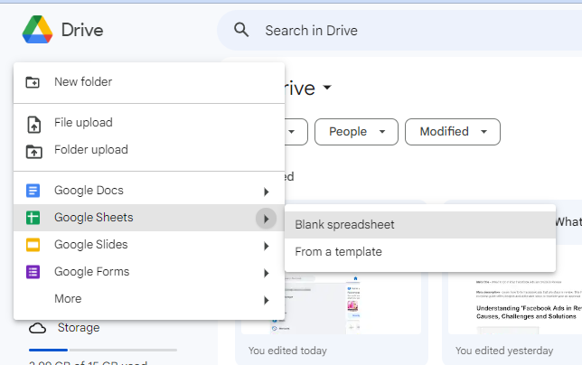 Selecting google sheets on drive