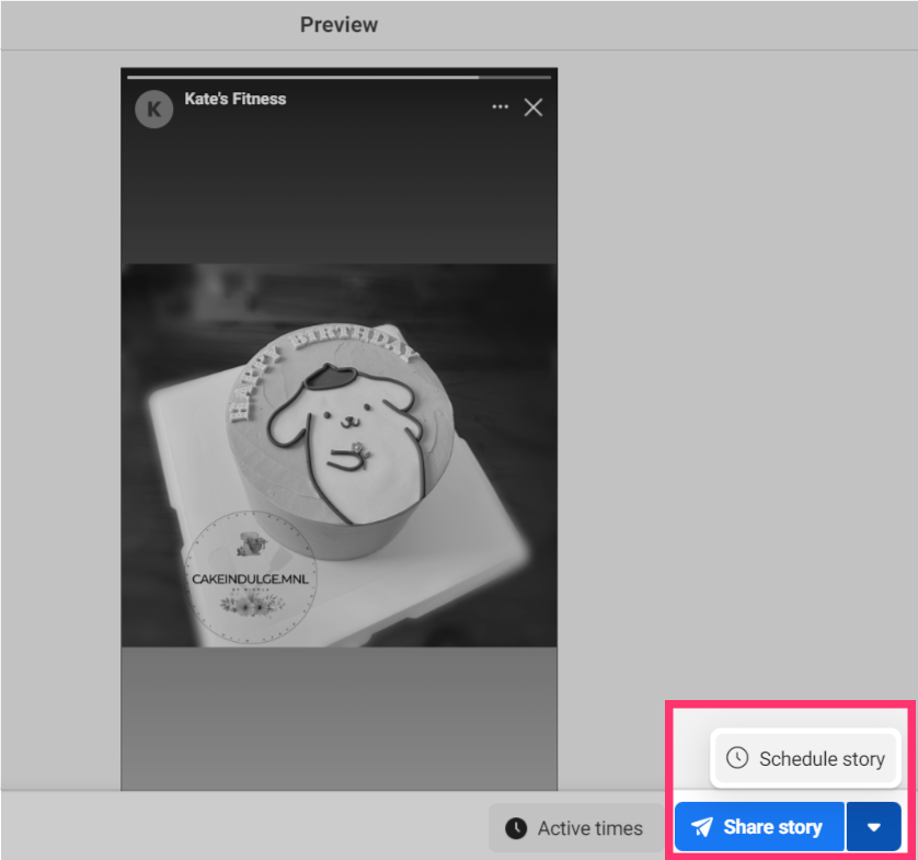 Uploading a Facebook story and scheduling it from the share story button that is on the bottom right of the uploaded story