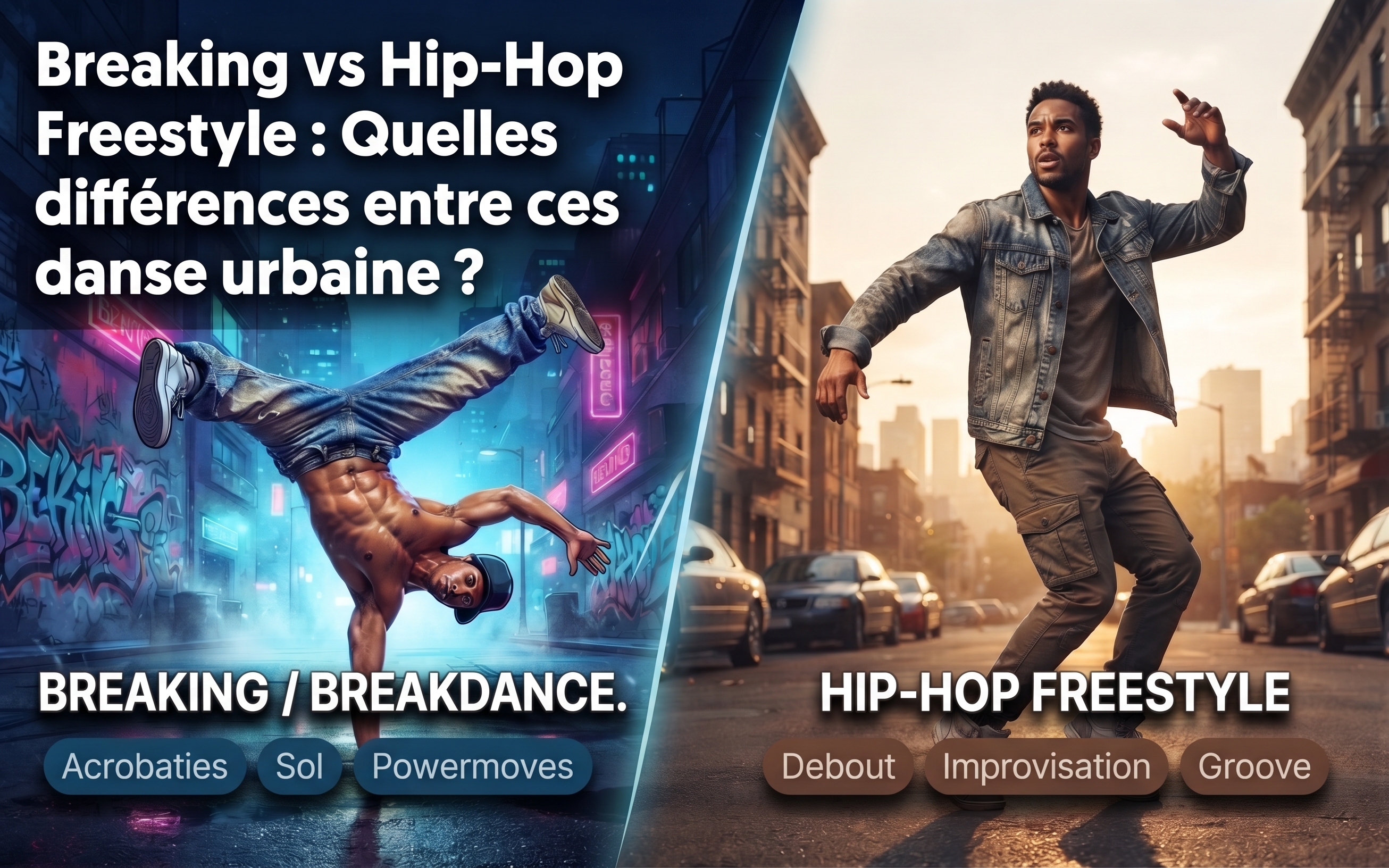 Illustration comparant le breaking et le hip-hop freestyle