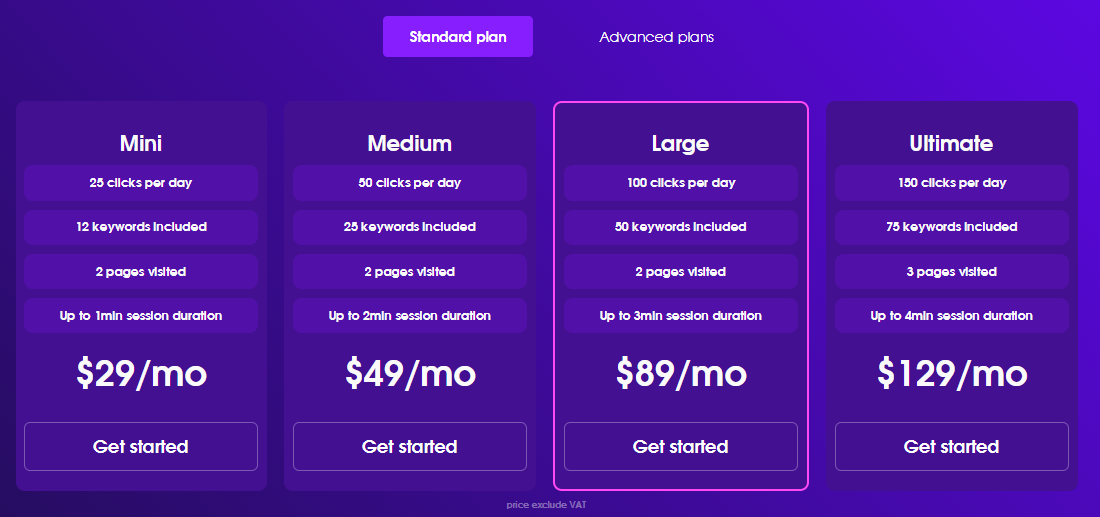SearchSEO Google bot CTR pricing plan