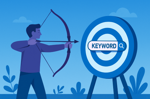 A man targeting keywords with bow and arrow 