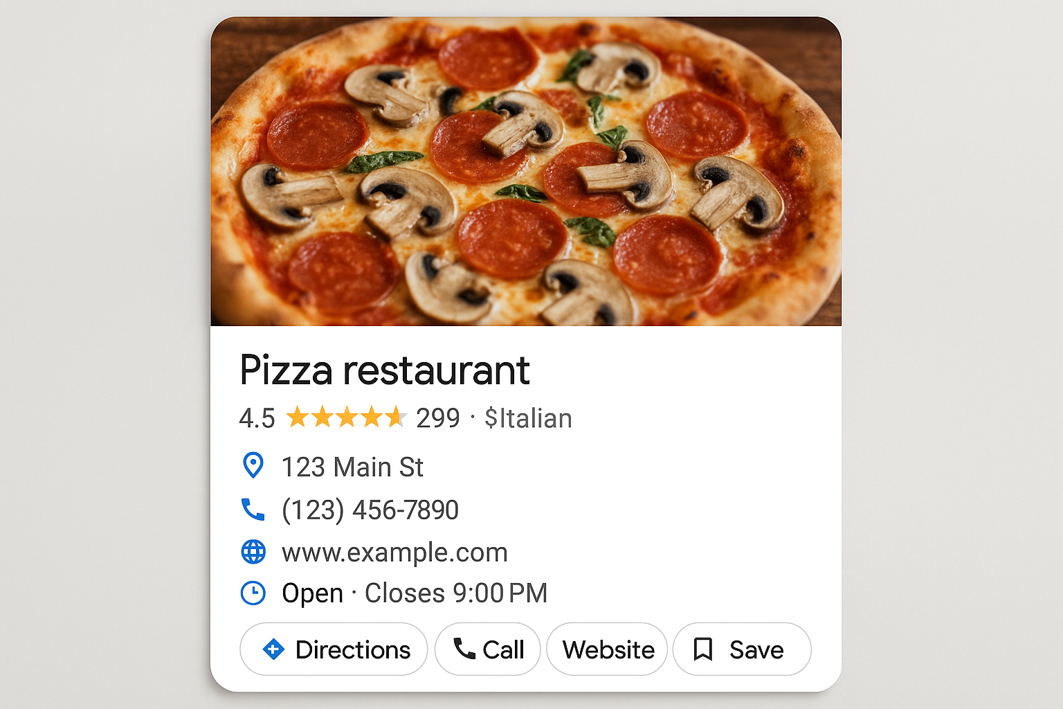 A GMB profile for a pizza store